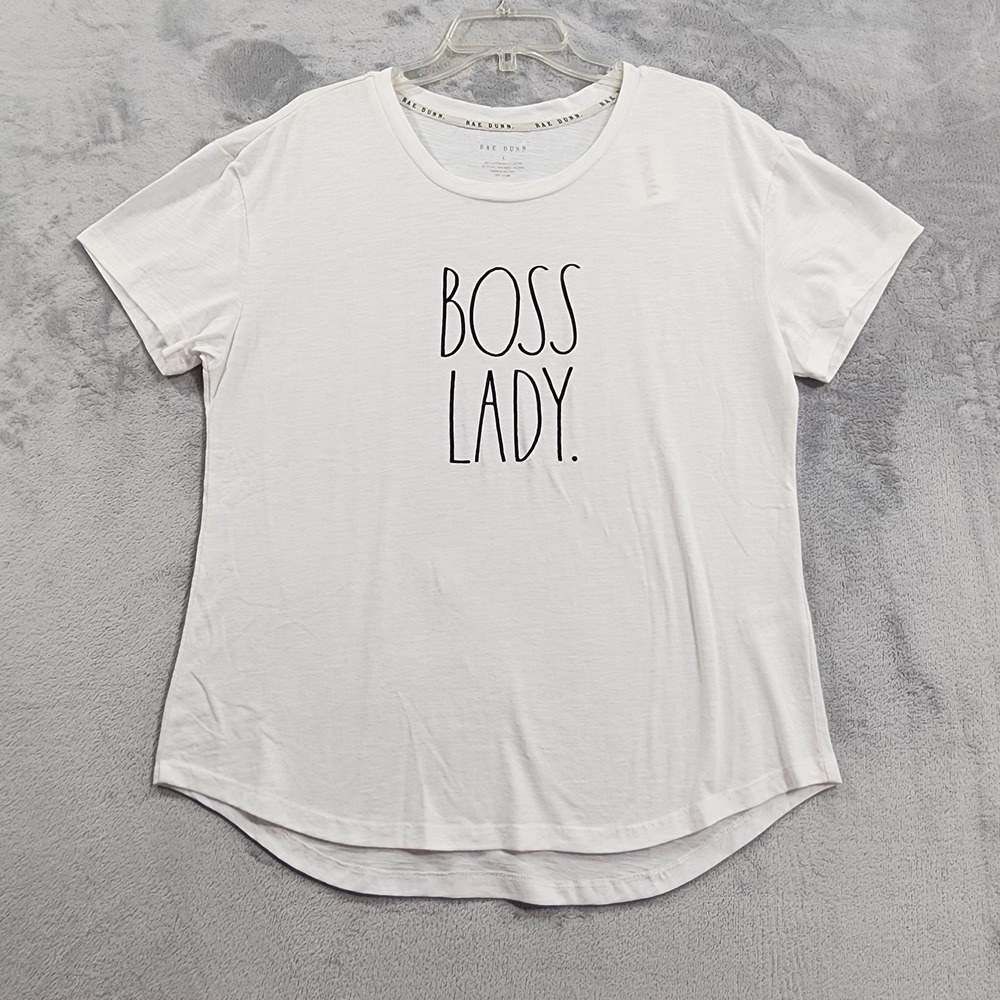 NEW Rae Dunn Shirt Womens L White Boss Lady‎ Graphic Tee Crew Neck Slub Casual